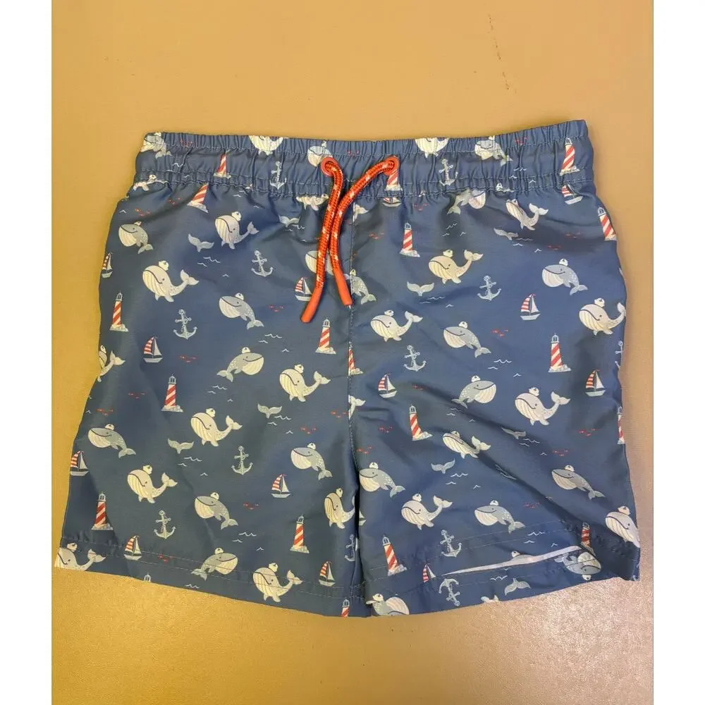 Boys Tommy Bahama 2 Piece Swim Set Rash Guard Trunks Whale Print 5T NWT